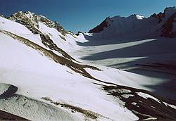 Вид с перевала на ледник Восточный Аксу